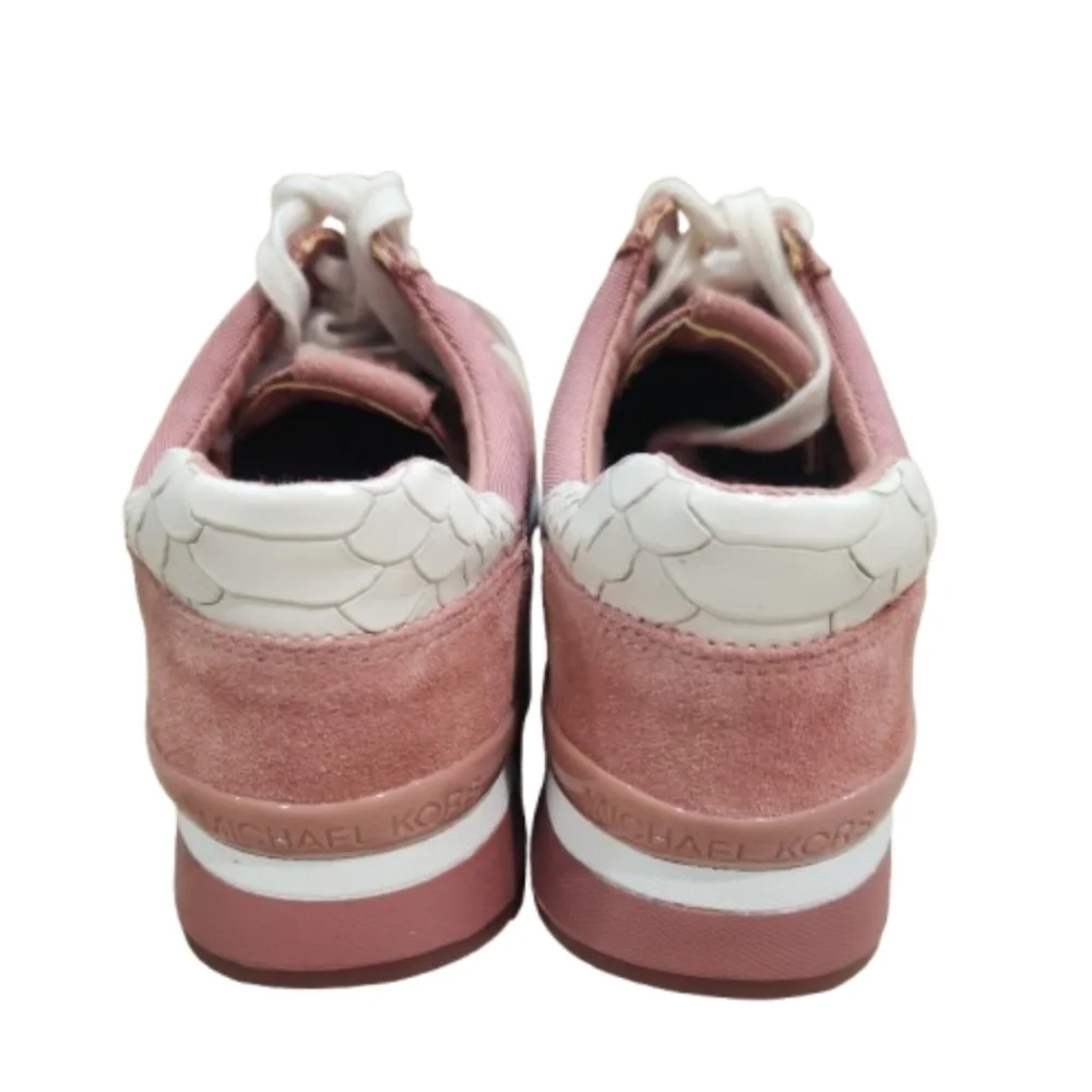 Michael Kors Pink & White Suede Leather Snake Sneakers Women’s Size 8 - Picture 3 of 8